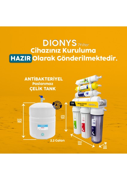 H-Max Dionys 7 Filtreli Süper Membranlı 9 Litre Çelik Tanklı Açık Kasa Su Arıtma Cihazı - 0029