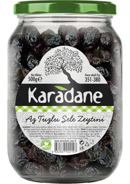 Karadane Doğal Az Tuzlu Sele Zeytini 351 - 380 Kalibre 500 gr