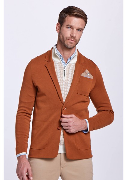 Extrafine Merino Triko Blazer Karamel Rengi Ceket