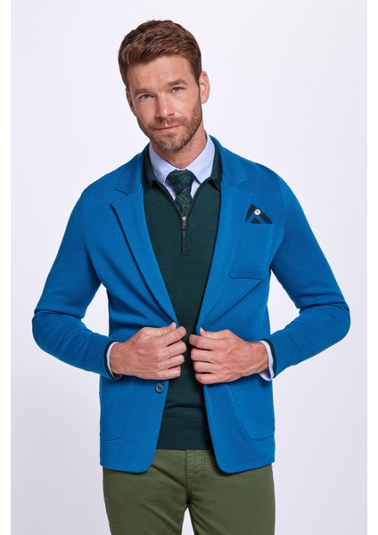 Extrafine Merino Triko Blazer Yeşil Ceket