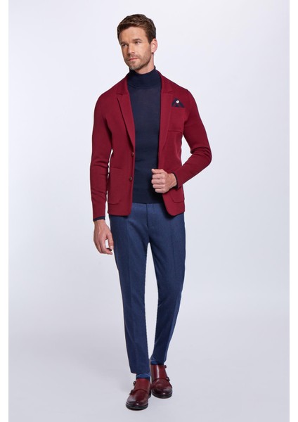 Extrafine Merino Triko Blazer Bordo Ceket