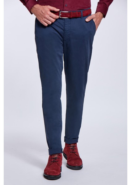 Pamuklu Lacivert Regular Fit Chino Pantolon