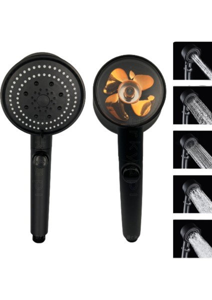 Turbo Fan 5 Fonksiyonlu Siyah Duş Başlığı El Duşu Handshower