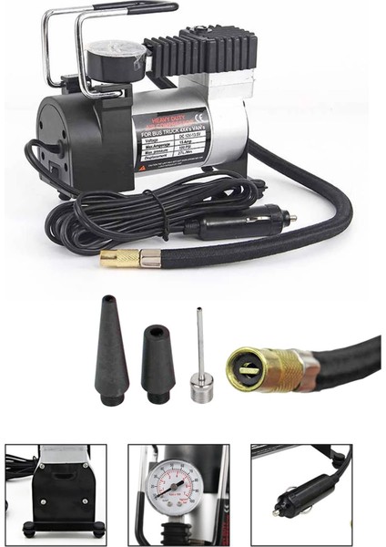 Yüksek Kalite Taşınabilir 150PSI 12V Top Bisiklet Minicar Lastik Şişirme Pompası Hava Kompresörü Kit