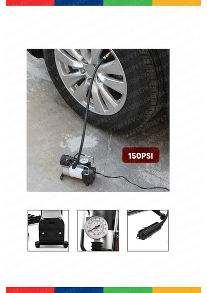Yüksek Kalite Taşınabilir 150PSI 12V Top Bisiklet Minicar Lastik Şişirme Pompası Hava Kompresörü Kit