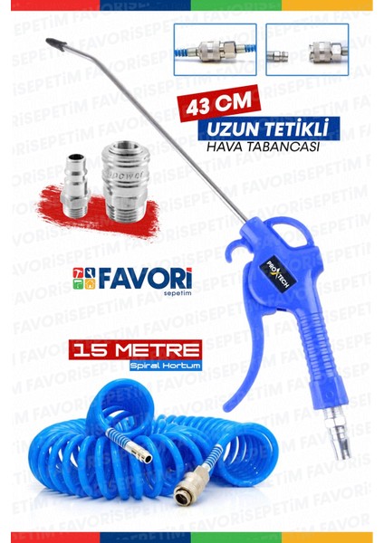 Yüksek Kalite Hava Üfleme Toz Alma 15MT Spiral Hava Hortumu 43CM Uzun Tetikli Hava Tabancası