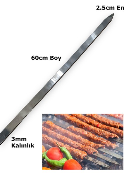 Paslanmaz Çelikten (Krom) 3mm Adana Kebab Şiş 2.5CMX60CM (4 Adet)