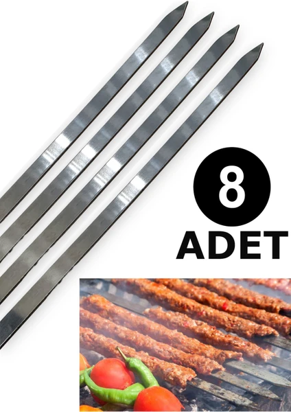 Paslanmaz Çelikten (Krom) 3mm Adana Kebab Şiş 2.5CMX60CM (8 Adet)