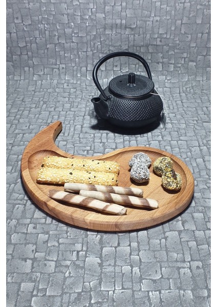 Masif Ahşap Çerezlik - Kahvaltı - Kahve - Meyve Sunum Tabağı Tabak Naturel