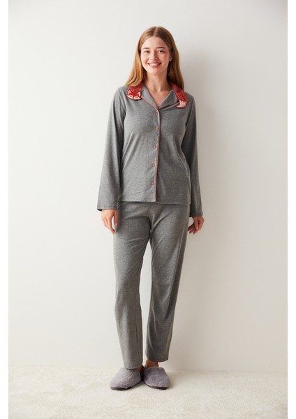 Kırçıllı Gri Cute Fox Pijama Takımı