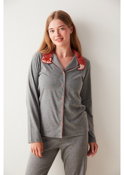 Kırçıllı Gri Cute Fox Pijama Takımı