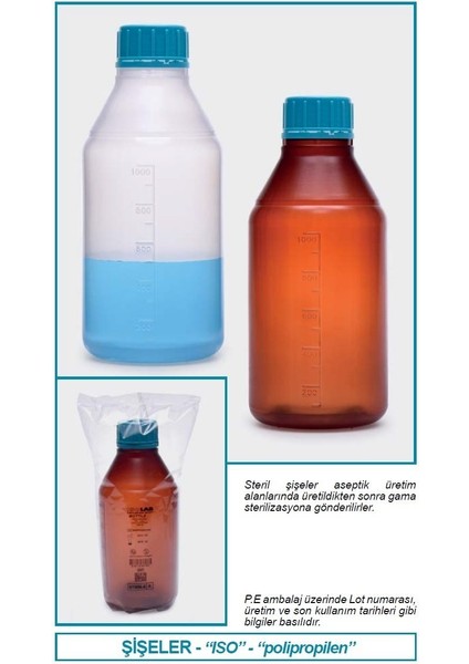 061.16.250 Şişe Iso Vida Kapaklı Orta Boyun P.p Şeffaf 250ML Steril 100 Adet