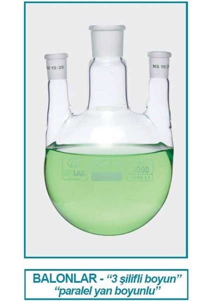 030.47.250 Balondibi Yuvarlak3 BOYUNLUBOYUN:NS29/32YAN BOYUN:NS29/32 250 ml 1 Adet