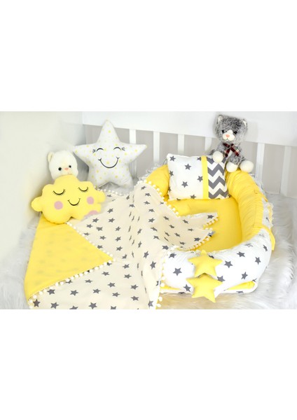 Big Star Serisi Sarı Babynest Set Ponponlu