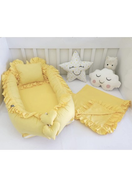 Düz Renk Serisi Sarı Fırfırlı Babynest Set