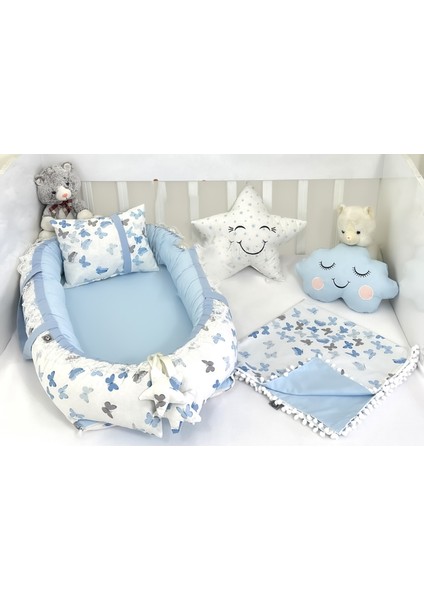 Kelebek Serisi Mavi Babynest Set V2 Ponponlu