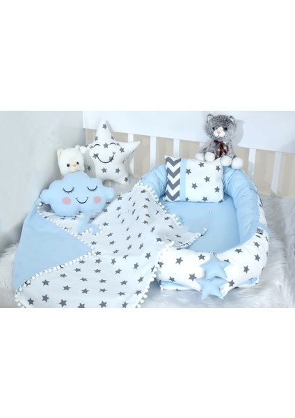 Big Star Serisi Mavi Babynest Set Ponponlu