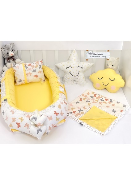 Kelebek Serisi Sarı Babynest Set Ponponlu