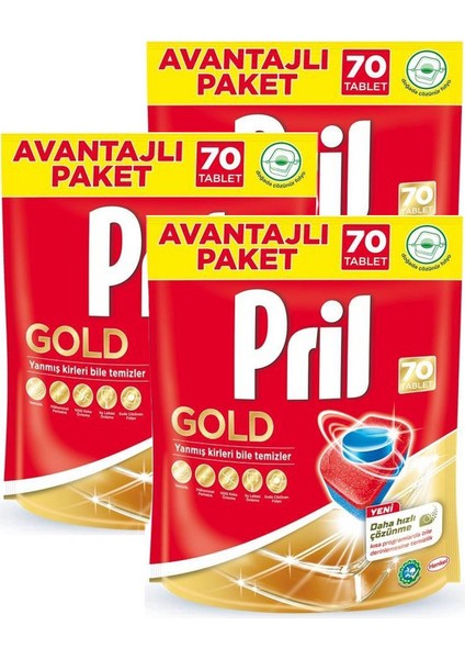 Gold Bulaşık Makinesi Tableti 70 Li, 3 Lü