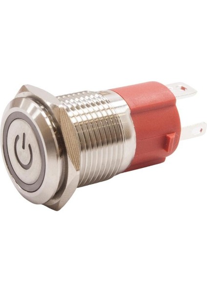 16D-P1Z-EC 16MM Düz Anahtarlı Işıklı Power Metal Buton - Beyaz