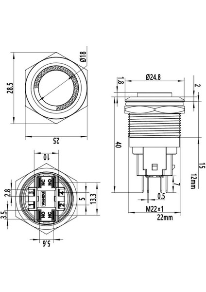 22E-G1Z-E 22MM Çıkık Anahtarlı Işıklı Metal Buton - Sarı