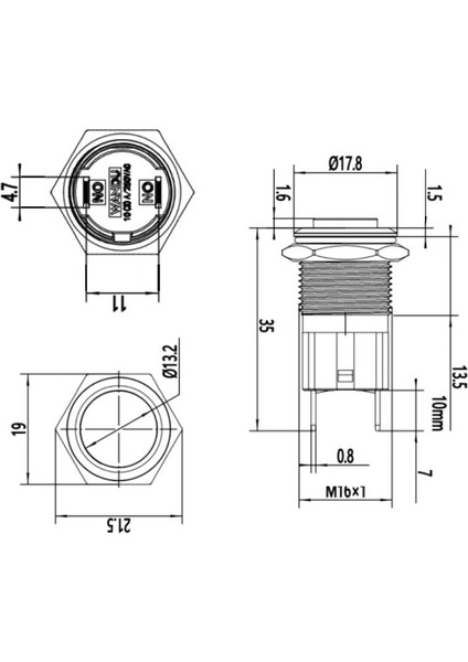 16D-G1Z 16MM Çıkık Anahtarlı Metal Buton