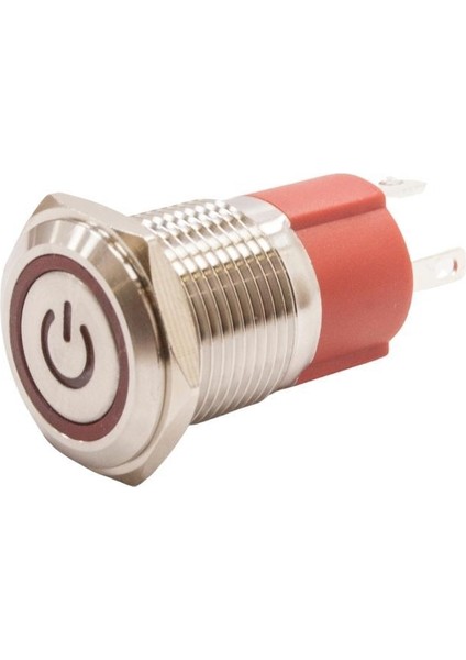 16D-P1Z-EC 16MM Düz Anahtarlı Işıklı Power Metal Buton - Kırmızı