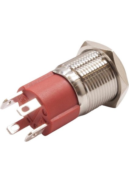16D-P1Z-EC 16MM Düz Anahtarlı Işıklı Power Metal Buton - Kırmızı