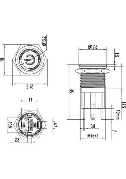 16D-P1Z-EC 16MM Düz Anahtarlı Işıklı Power Metal Buton - Kırmızı