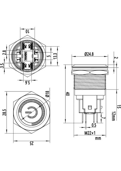 22E-P1Z-EC 22MM Düz Anahtarlı Işıklı Power Metal Buton - Beyaz modelleri