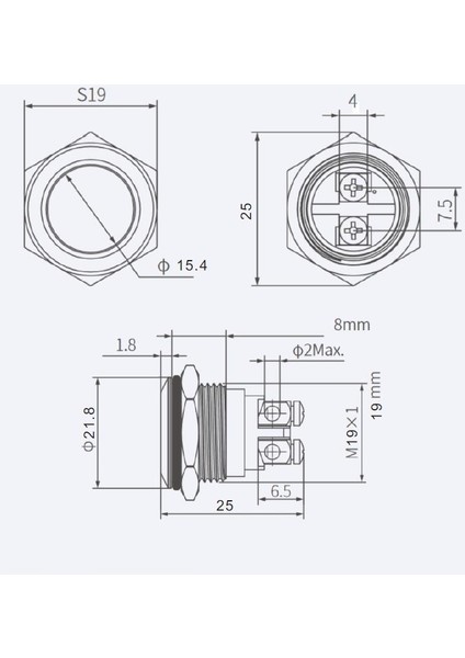19H-P1 19MM Düz Yaylı Metal Buton