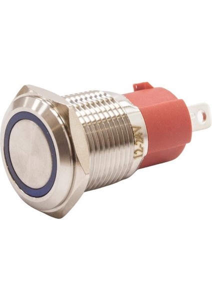 16D-P1-E 16MM Düz Yaylı Işıklı Metal Buton - Mavi