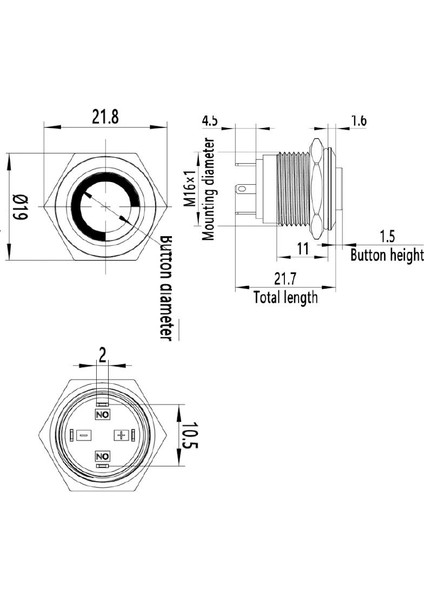 16H-G1-E 16MM Çıkık Yaylı Işıklı Metal Buton - Beyaz modelleri