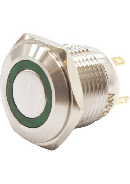 16H-P1-E 16MM Düz Yaylı Işıklı Metal Buton - Yeşil