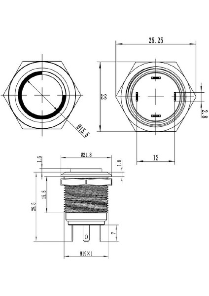 19H-G1-E 19MM Çıkık Yaylı Işıklı Metal Buton - Kırmızı modelleri