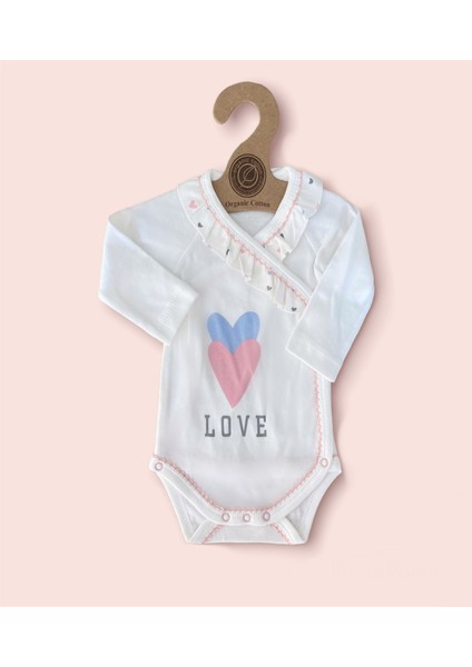 %100 Organik Pamuk Uzun Kollu Çıtçıtlı Nakış ve Işleme Detaylı Bebek Body