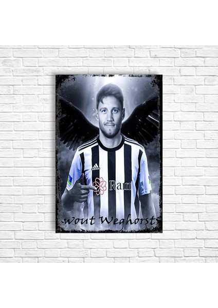 Wout Weghorst Siyah Beyaz Retro Ahşap Poster