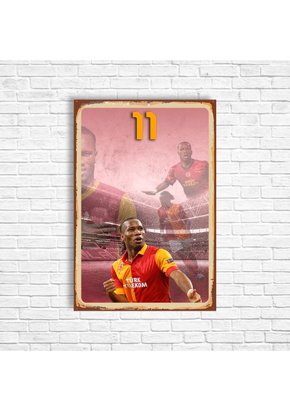 Trend Poster Didier Drogba Sarı Kırmızı Galatasaray Retro Ahşap Poster