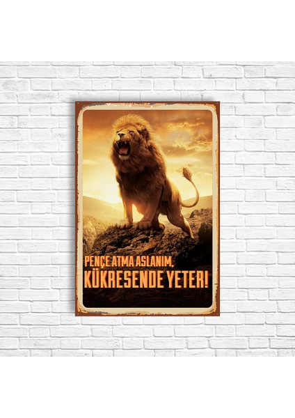 Kükresende Yeter Sarı Kırmızı Retro Ahşap Poster