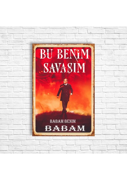 Bu Benim Savaşım Imparator Fatih Terim Sarı Kırmızı Retro Ahşap Poster