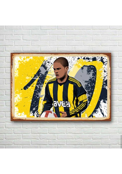Alex De Souza Sarı Lacivert Retro Ahşap Poster
