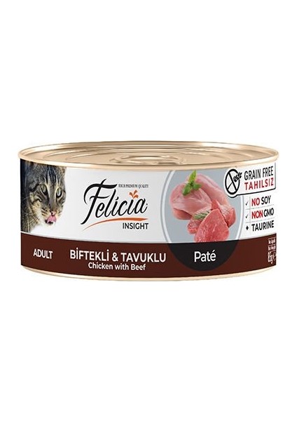 Felicia Tahılsız Biftekli Tavuklu Kıyılmış Yetişkin Kedi Konservesi 85 gr