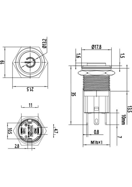 16D-G1-C 16MM Çıkık Yaylı Işıklı Power Metal Buton - Beyaz modelleri