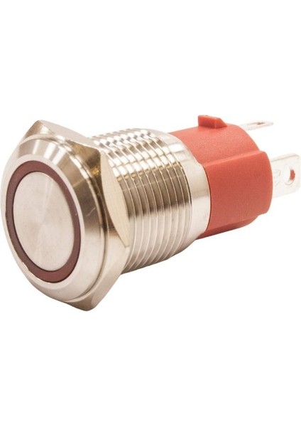 16D-P1Z-E 16MM Düz Anahtarlı Işıklı Metal Buton - Kırmızı