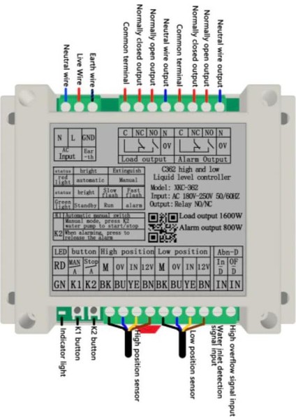 XKC-C352-3P Temassız Su Seviyesi Kontrol Modülü - Röle Çıkışlı