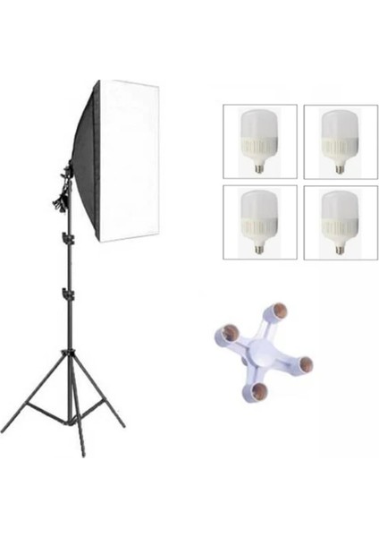 Softbox 4 Duylu Softbox (1 Adet) + 2 M Işık Ayağı +4 Adet 20 Watt LED Lamba (Toplam 7200 Lümen)