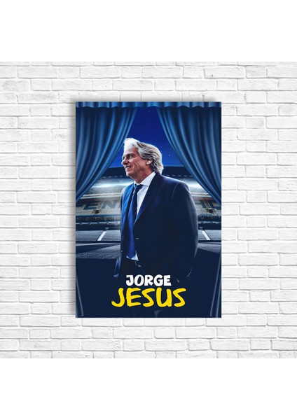 Jorge Jesus Sarı Lacivert Retro Ahşap Poster
