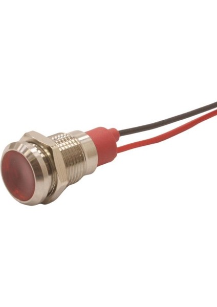 10L-P1 10MM 12-24V Kablolu Metal Sinyal Lambası - Kırmızı