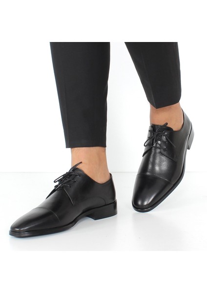 Erkek Siyah Bağcıklı Deri Klasik Ayakkabı