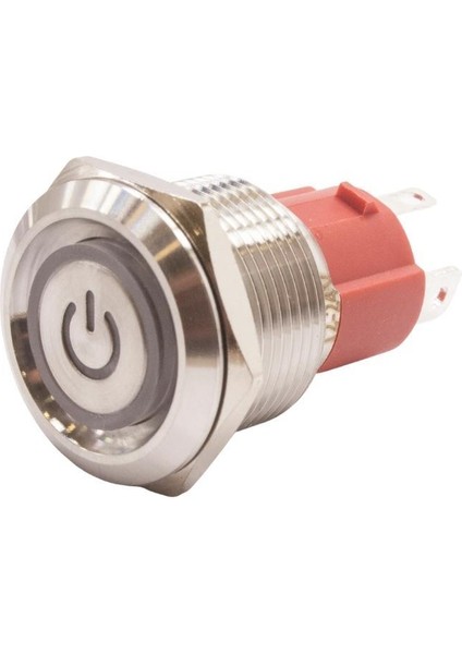 19D-P1-EC 19MM Düz Yaylı Işıklı Power Metal Buton - Beyaz